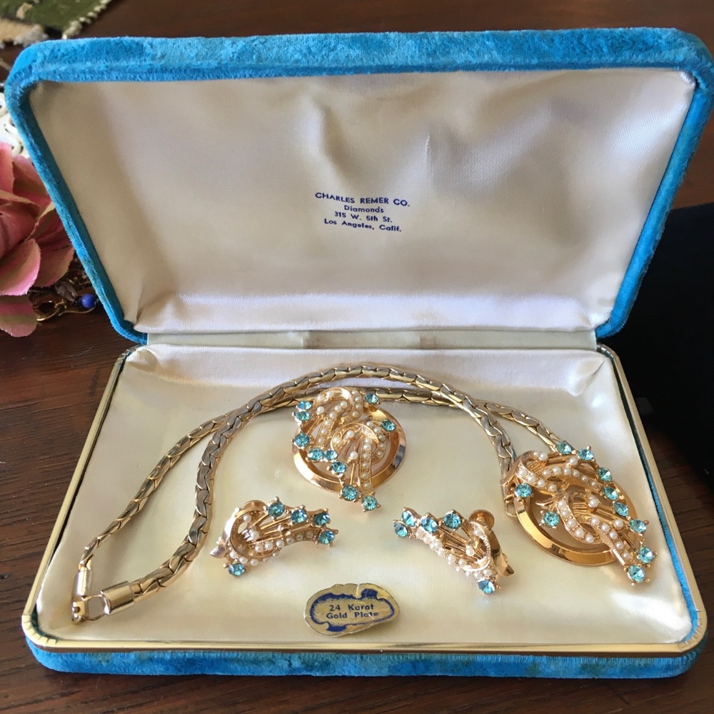 Vintage Oleg Cassini Pearl and Rhinestone Set